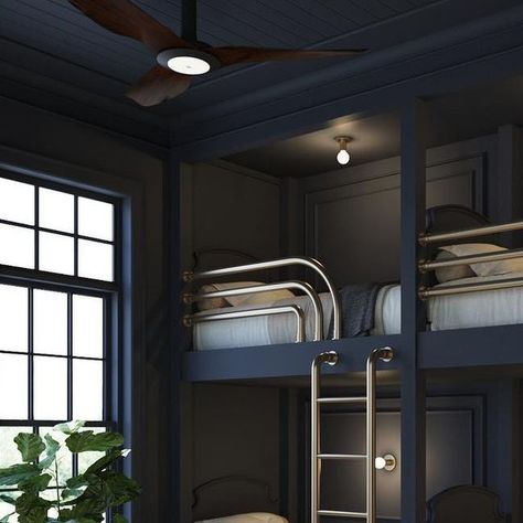 HOMEWARDesign on Instagram: "This bunk room is just so cozy! 😌😌😌 #homewardesign #beyondthefloorplan #bunkroom #bunkrooms #bunkroomdesign #bunkroomstyle #bunkroominspo #grandmashouse" Black Bunk Room, Bunk Bedroom, Bunk Bed Rooms, Navy Blue Bedrooms, Bunk Beds Built In, Built In Bunks, Bunk Rooms, Luxury Room Bedroom, Bunk Room