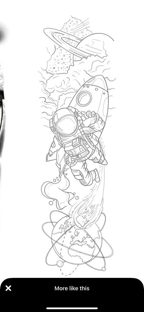 Best Tattoo Designs For Men, Sky Is The Limit Tattoo Stencil, Spaceman Tattoo Design, Cartoon Astronaut Tattoo, Astronaut Tattoo Stencil, Space Tattoos, Astronaut Floating In Space Tattoo, Tattoo Pierna Hombre, Geometric Astronaut Tattoo Design