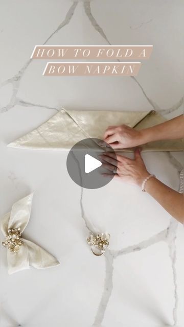 How To Fold Cloth Napkins With Rings, Square Napkin Folding Ideas, How To Fold A Napkin With A Ring, Satin Napkin Folding Ideas, Napkin Folding Ideas With Rings, Bow Napkin Folding, Table Napkin Folding, Ribbon Napkin, How To Fold Napkins