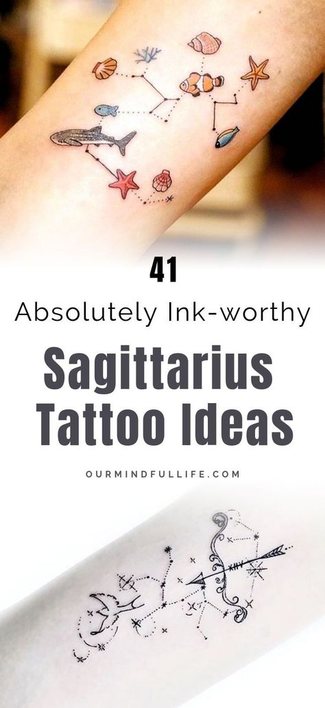 Sagittarius Small Tattoo Designs, Meaningful Sagittarius Tattoos, Sagittarius Tattoo Watercolor, Sagittarius Ankle Tattoo, Moon Sagittarius Tattoo, Astrological Tattoos Sagittarius, Sagitarius Tattoo Constelation, Sagittarius Tattoo Wrist, Star Sign Tattoos Sagittarius