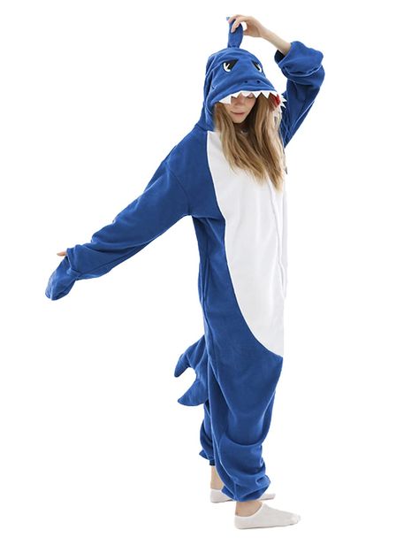 PRICES MAY VARY. Polar fleece Imported Button-End closure Hand Wash Only ★ MATERIAL: 100% Polar Fleece Pyjamas,Breathable,Comfortable thermal and Soft to touch. Make you become a real shark in those cold days. ★ COZY: Shark Costume for Adult and Teens features buttons,easy to put on and take it off.Side pockets,carry your keys and cell phone around with you.Loose fit design give you freedom.Attached paw-shaped gloves complete the shark costume look. ★ CLEANING :Take good care of your new shark p Casual Green Cheap Onesie, Dinisaur Hot Pajama Sets, Shark Costume Hoco Proposal, Shark Halloween Costume, Shark Onesie, Shark Pajamas, Shark Costume, Xmas Costumes, Animal Cosplay