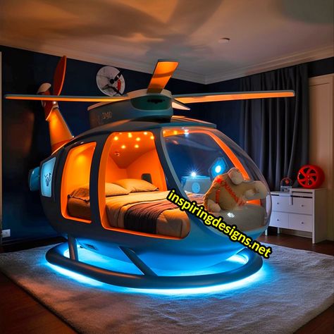 These Helicopter Kids Beds Are a Must-Have for Little Aviators and Pilot-Wannabes! Amazing Bedrooms, Face Lighting, Grandkids Room, Kids Bed Design, Amazing Bedroom Designs, Cool Kids Bedrooms, Floating Lanterns, Bedroom Stuff, Whimsical Nursery