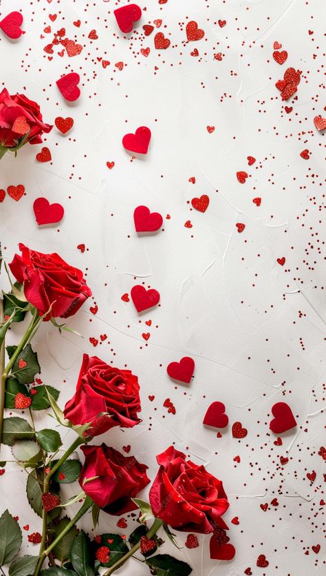 Premium Photo | A white background with red roses and scattered hearts Red And White Background Design, Red Rose Background, White Roses Background, Red Heart Wallpaper, Red Rose Wallpaper, Red Roses Background, Red And White Wallpaper, Roses Background, Red Roses Wallpaper