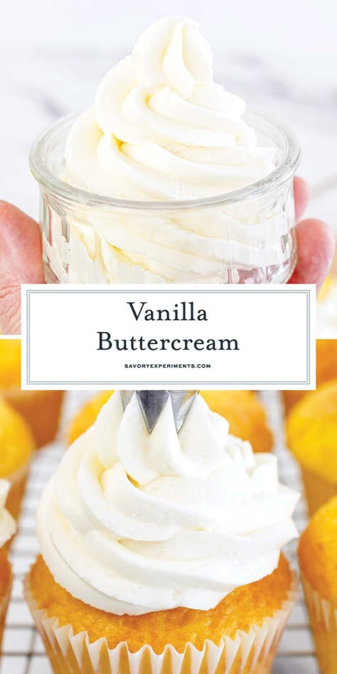 Delicious and easy vanilla buttercream frosting. A homemade buttercream that tastes just like the bakery! For cakes, cupcakes and cookies! Vanilla Buttercream Frosting For Piping, Good Frosting Recipes, Buttercream Frosting Cupcakes, Make Buttercream Frosting, The Best Vanilla Buttercream Frosting, Home Made Cake Frosting, Recipe For Buttercream Frosting, Easy Buttercream Frosting For Cake, How To Make Vanilla Frosting