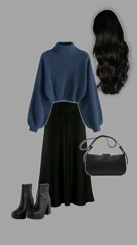 #outfit #grwm #autumn #style Dark Feminine Outfits, Stylish Outfits Casual, Conservative Fashion, Feminine Outfits, Cute Modest Outfits, Office Casual Outfit, Winter Fashion Outfits Casual, Black Dress Outfits, Dark Feminine