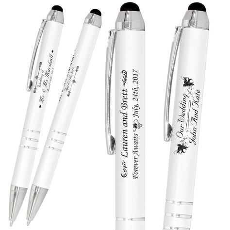 White Metal wedding ball points with printed name, a perfect and forever gift . We made custom pens with your name or company's logo printed on it. High quality pens with free designing and effective cost. 📧 For More information, you Can DM us. #thecustompens #custommade #custompens #highquality #pens #writing #handwriting #custom #pen #custompen #luxurypens #handcrafted #handmade #unique #present #gift Nikah Pen, Heather Wedding, Wedding Pen, Pool Party Favors, Metal Wedding, Forever Wedding, Silver Pen, Wedding Favors Cheap, Personalised Pens