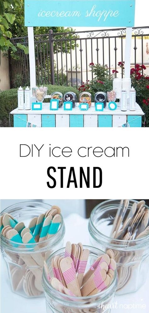 Learn how to make this adorable DIY ice cream stand. It makes the perfect addition to any event! #diy #diycrafts #icecream #icecreamstand #crafts #craftideas #summer #summercrafts #doityourself #theinspirationboard Diy Ice Cream Stand, Ice Cream Shoppe, Handmade Kids Toys, Ice Cream Stand, Creative Party Ideas, Diy Ice Cream, Diy Party Supplies, Outside Activities, Communion Party