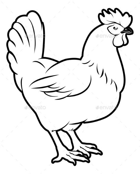 Simple Chicken Drawing, Chicken Sketches, Chicken Coloring, Chicken Drawing, Chicken Illustration, Easy Drawing Ideas, Animal Templates, Farm Animal Coloring Pages, Chicken Painting