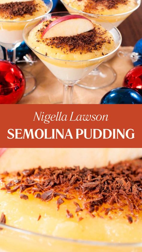 Nigella Semolina Pudding Semolina Pudding Recipes, Recipes With Semolina, Semolina Dessert Recipe, Semolina Recipes, Nigella Recipes, Custard Dessert Recipes, Semolina Recipe, White Pudding, British Pudding