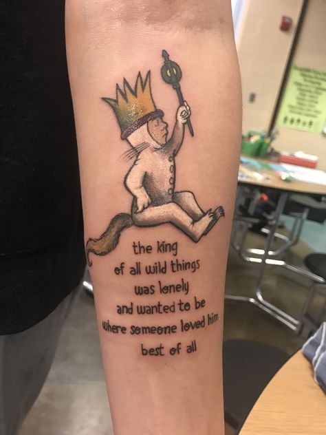 Where the wild things are!! #bobdodgetattoos #bobdodge #wherethewildthingsare #quotetattoo #momtattoo #sontattoo #colortattoo #tattoos #redsparrowgallery #girlswithtattoos #maxtattoo Max Tattoo Where The Wild Things Are, Where The Wild Things Are Tattoos, Wild Thing Tattoo, Wild Things Tattoo, Where The Wild Things Are Tattoo, Wild Things Are Tattoo, Designs With Meaning, Sailboat Tattoo, Forearm Tattoo Ideas