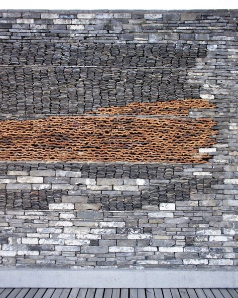 Photography: Wang Shu Projects, by Clement Guillaume Photography: Wang Shu Projects (19) – ArchDaily Wang Shu, Recycled Tile, Brick Architecture, Chinese Architecture, Roof Tiles, Materials And Textures, Facade Architecture, Brick And Stone, Brickwork