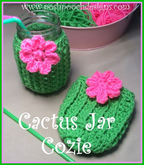 Coasters Free Pattern, Crochet Jar Covers, Crochet Coffee Cozy, Crochet Coasters Free Pattern, Crochet Cup Cozy, Cozy Crochet Patterns, Crochet Cactus, Crochet Cozy, Crocheting Ideas