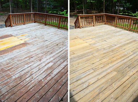 How To Strip & Clean A Deck For Stain | Young House Love Deck Restoration, Deck Cleaning, Deck Makeover, Wood Cleaner, Young House, Staining Deck, Young House Love, Diy Deck, Up House