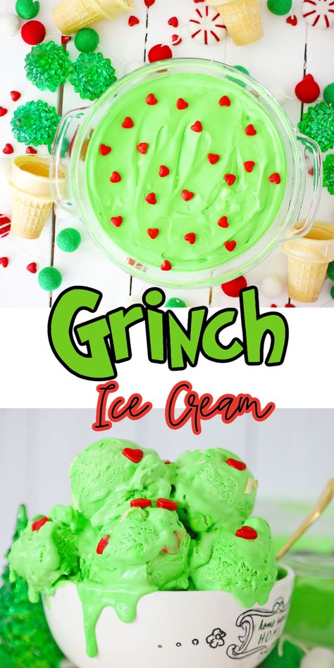 Grinch Ice Cream, Christmas Ice Cream Recipes, Cherry Cheesecake Dip Recipe, Vegan Ice Cream Cake, Cherry Cheesecake Dip, Cheesecake Dip Recipe, Christmas Desserts Kids, Holiday Ice Cream, Christmas Ice Cream