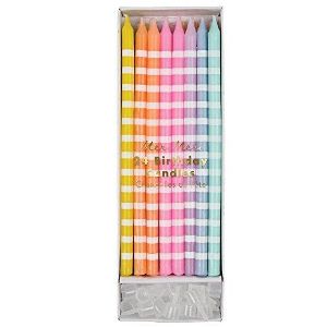 Tall Birthday Candles, Pastel Party Decorations, Pastel Candles, Glitter Birthday Cake, Pastel Candle, Neon Birthday Party, Striped Candles, Striped Cake, Ivory Candles