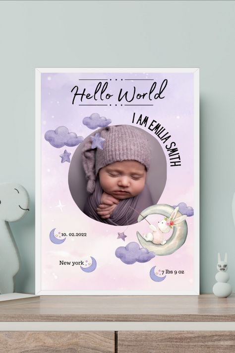 Cherishing Baby's Arrival: Custom Newborn Stats Posters Baby Footprints Christmas, Baby Handprint Art, Baby Milestone Chart, Baby Handprint Crafts, Newborn Room, Birthday Milestone Board, First Birthday Posters, Birth Poster, World Poster