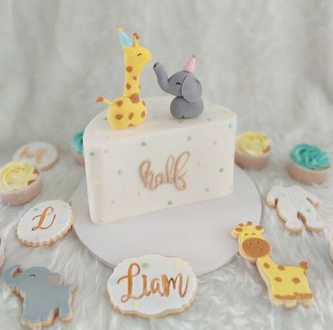 Half Way To One Birthday Cake, Half To One Birthday Cake, Birthday Cake 6 Months, Half A Birthday Ideas, Half Bday Cake Ideas, Half 6 Months Birthday Cake, Half Cakes Ideas, 6 Month Birthday Theme, Half Way To One Boy Ideas