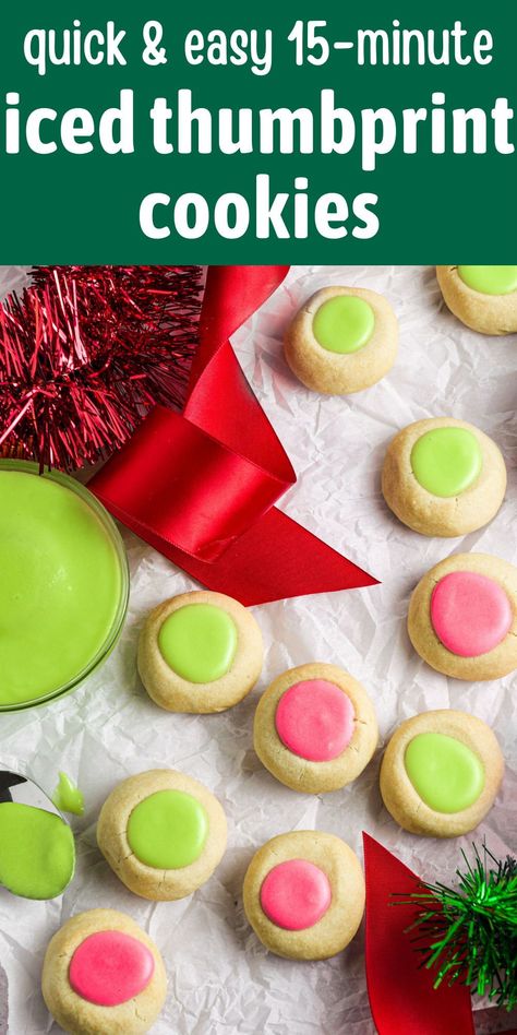 Iced Thumbprint Cookies, Thumbprint Cookies With Icing, Christmas Thumbprint, Christmas Cookie Icing, Festive Dessert Recipes, Thumbprint Cookies Recipe, Sugar Cookie Bars, Cookie Spread, Tea Cookies