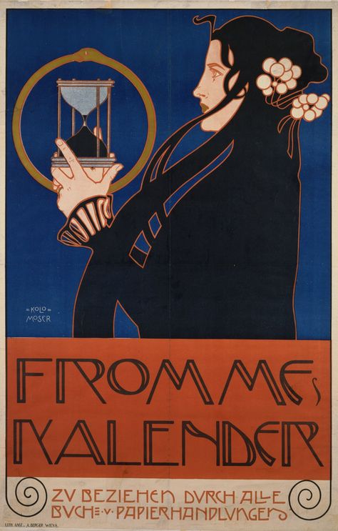 Poster by Koloman Moser (1868–1918, Austrian), 1903, Fromme Kalender, Wien. Koloman Moser, Edmund Dulac, Vienna Secession, Calendar Poster, Bel Art, Art Nouveau Poster, Plakat Design, Piet Mondrian, Alphonse Mucha