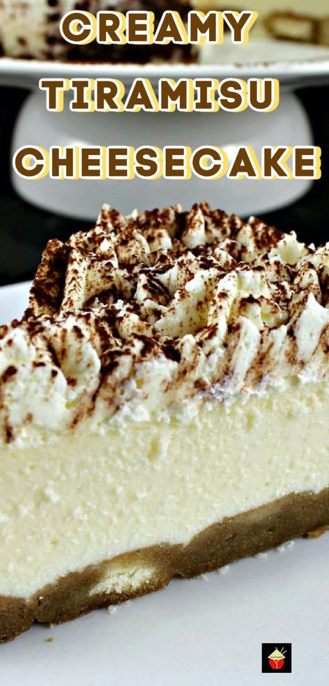 Creamy Tiramisu Cheesecake. This is a lovely baked dessert with the flavors of the classic Italian Tiramisu. If you like Tiramisu then you will enjoy this! Dessert Cravings, Italian Tiramisu, Tiramisu Cheesecake, Baked Dessert, Baking Fun, European Recipes, Layered Desserts, Delicious Cream, Dessert Cake