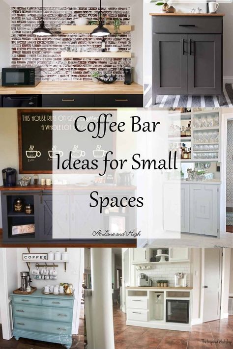 Small Wall Coffee Bar Ideas, Coffeebar Coffee Stations Kitchen, Farmhouse Coffee Bar Ideas Kitchen Counter, Coffee Station Ideas Apartments, Coffee Bar Ideas In Living Room, Tiny House Coffee Bar, Little Coffee Bar Ideas, Small Coffee And Tea Bar Ideas, Ideas For Coffee Bar In Kitchen