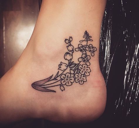 Floral ankle foot tattoo -Forget me nots - Lily of the Valleys  - Fireweed - Alaskan Tattoo - Alaska State Flower Alaskan Tattoos, Alaska State Flower, Floral Foot Tattoo, Foot Tattoo Quotes, Alaska Tattoo, Ankle Foot Tattoo, Small Foot Tattoos, Ankle Bracelet Tattoo, Ankle Tattoo Designs