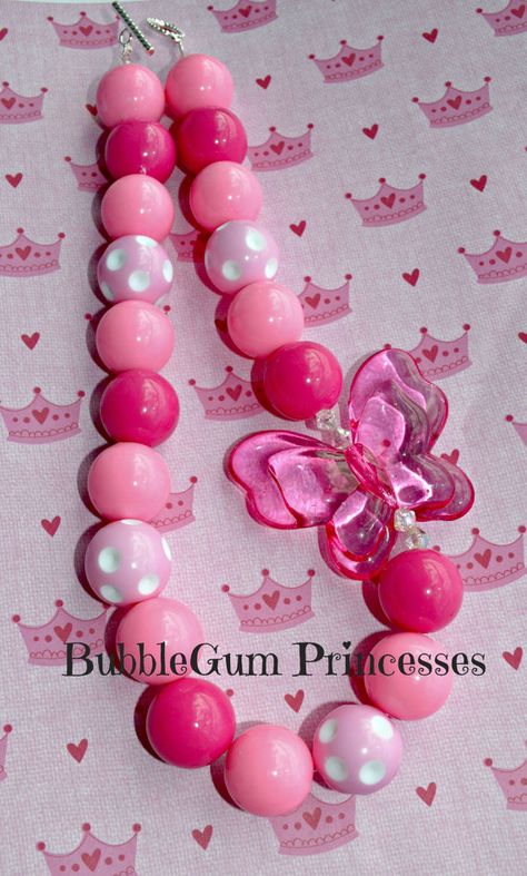 Chunky BubbleGum bead Necklace PINK Butterfly toddler baby Jewelry Princess Summer on Etsy, $18.00 Bead Jewelry Ideas, Toddler Girl Accessories, Toddler Necklace, Jewelry Princess, Heart Bubbles, Beading For Kids, Baby Necklace, Chunky Bead Necklaces, Bubblegum Necklace