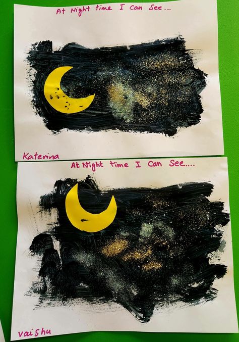 Day And Night Dramatic Play, Night And Day Craft, Night Sky Craft Preschool, Day And Night Preschool Craft, Night Time Preschool Activities, Night Sky Preschool Activities, Day And Night Eyfs, Night Creatures Preschool, Light And Dark Topic Eyfs