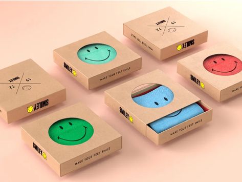 Sock Packaging: Sock Packaging Ideas and Examples – Packaging Design Ideas | Pacdora Sock Packaging, Box Bag Packaging, Smiley Socks, Sock Store, Business Branding Inspiration, Socks Packaging, Packaging Ideas Business, Cool Packaging, Branding Design Packaging