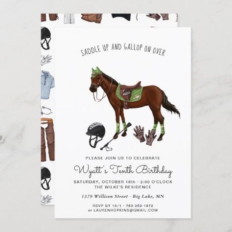 Equestrian Invitation, Horse Themed Birthday Party, Horse Party Invitations, Horse Theme Birthday Party, Horse Invitations, Horse Themed Party, Horse Birthday Invitations, Horse Jockey, 9 Birthday