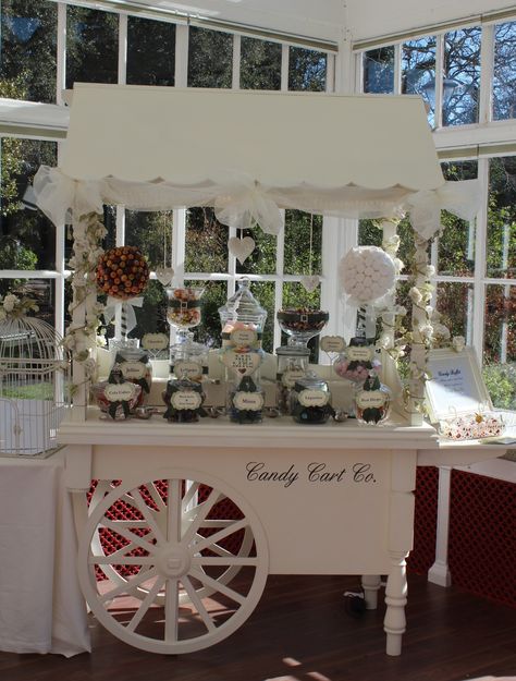 Candy Cart Co. Vintage Theme Candy Buffet Dessert Cart Ideas, Sweet Cart Ideas, Graduation Deserts, Wedding Food Tables, Candy Cart Wedding, Sweets Cart, Candy Cart Ideas, Wedding Candy Cart, Buffet Cake