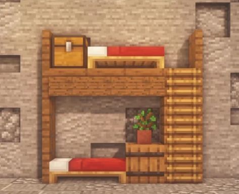 Bunk Bed Minecraft, Minecraft Bunk Bed, Minecraft Beds, Minecraft Bed Ideas, Minecraft Bedding, Minecraft Decoration, Minecraft Interior Design, Minecraft House Plans, Bangunan Minecraft