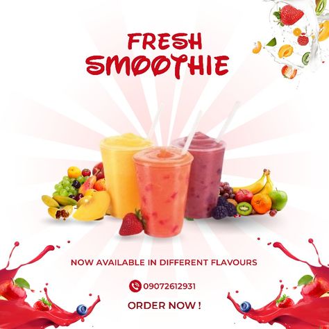 An advert flyer for a smoothie shop Smoothie Poster, Salad Shop, A2 Milk, Advert Design, Healthy Cafe, Smoothie Shop, Diamond Outline, High Protein Smoothies, Tea Packaging Design