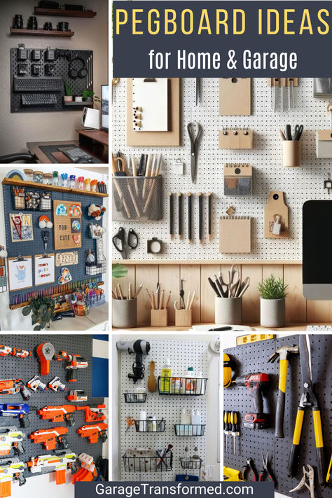 Explore 99 of our favorite pegboard ideas for your home, garage, craft room, and more! 

From garage tools to kitchen utensils, garden gear, and even toys, pegboards offer a versatile and stylish solution for decluttering. Explore creative ideas and practical tips to maximize your storage and keep everything within easy reach. Garage Peg Board Ideas, Garage Pegboard Organization, Pegboard Organization Ideas, Garage Craft Room, Tool Organization Ideas, Small Garage Organization, Garage Pegboard, Tool Pegboard, Pegboard Ideas