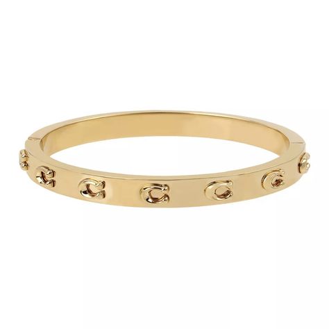 Brand New With Tag In Packaging. Coach Signature C Hinged Gold Bangle Bracelet Everyday Hinged Bangle Bracelet Detailed With Signature Sculpted C Motifs Across The Front. Easy Hinge Magnetic Closure. Made From Gold Toned Polished Brass Metal. 7" Length (Inner Diameter) Bday Jewelry, Coach Bracelets, Coach Bangle, Coach Jewelry, Gold Bangle Bracelet, Gold Bangle, Hinged Bangle, Dream Jewelry, Brass Metal