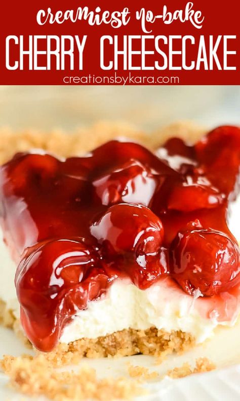 Cherry Cheesecake Pie, Gooey Desserts, Cherry Cheesecake Recipe, Cheesecake Bar, No Bake Cherry Cheesecake, Easy No Bake Cheesecake, Cheesecake Pie, Cherry Desserts, Amazing Desserts