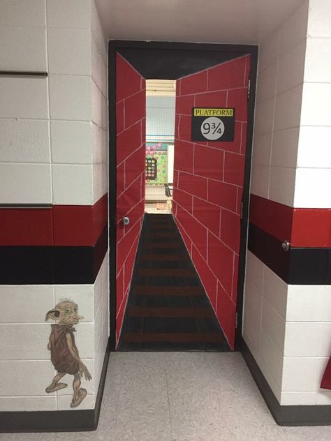 Harry Potter Themed classroom door Harry Potter Theme Classroom Door, Harry Potter Door Ideas For School, Harry Potter Themed Hallway, Harry Potter Christmas Classroom Door, Ela Classroom Door Ideas, Harry Potter Door Decorations For School, Harry Potter Themed Door, Classroom Door Harry Potter, Hogwarts Door Decoration