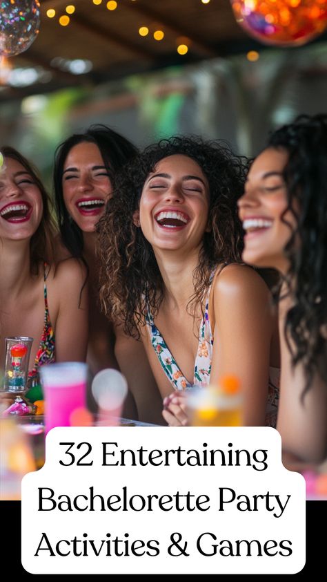 Group of women laughing and playing fun games at a bachelorette party, surrounded by festive decorations and drinks. Bachelorette Game Night Aesthetic, Minute To Win It Games For Bachelorette Party, At Home Bachelorette Party Games, Things To Do For Bachelorette Party, Bachelorette Games Clean, Bachelorette Craft Activities, Easy Bachelorette Party Games, Bach Party Games, Outdoor Team Games