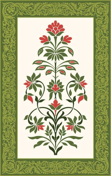 Mughal flower motif. Botanical floral ethnic motif. Mughal Flower Motif, Motif Vector, Mughal Flower, Mughal Art Paintings, Mughal Paintings, Asian Design, Easy Doodle Art, Cityscape Photos, Flower Motif