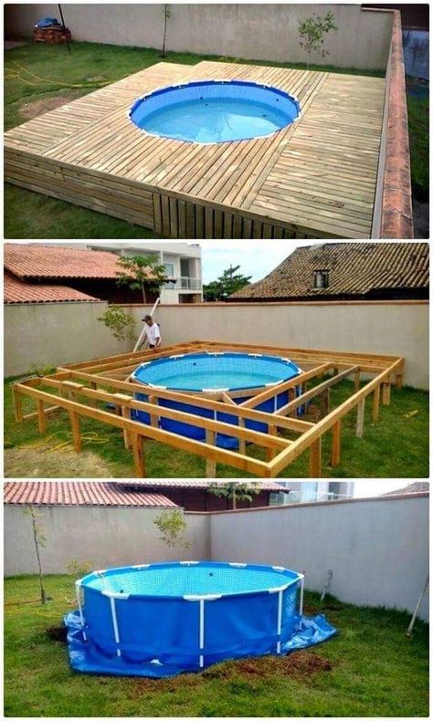 Piscina Pallet, Piscina Diy, Wood Lanterns, Rustic Wood Lanterns, Swimming Pool Decks, Jardim Diy, Diy Swimming Pool, Above Ground Pool Landscaping, Budget Patio