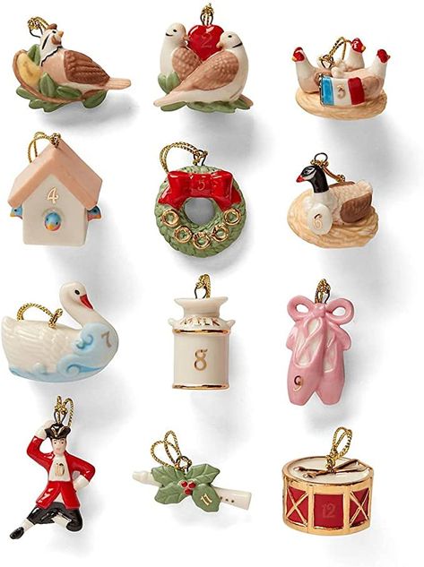 Lenox 878893 Twelve Days of Christmas 12-Piece Ornament Set, Porcelain Lenox Christmas Ornaments, Lenox Ornaments, Ceramic Christmas Decorations, Lenox Christmas, Clay Christmas, Christmas Memories, Mini Ornaments, Twelve Days Of Christmas, Decoration Originale