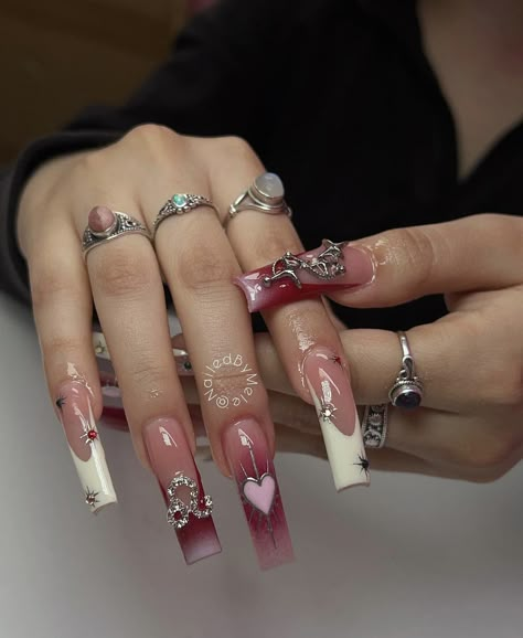 Airbrush Nails, Grunge Nails, Long Acrylic Nails Coffin, Unique Acrylic Nails, Long Acrylic, Nail Swag, Bling Acrylic Nails, Pink Acrylic Nails, Square Acrylic Nails