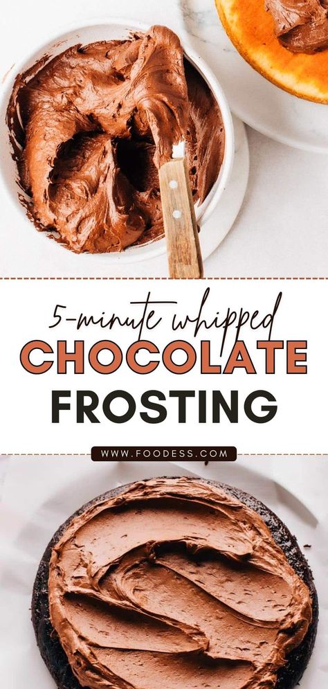 Whip up the best chocolate frosting in just 5 minutes! This frosting recipe is easy and quick to make with simple ingredients like butter, sugar, cocoa powder and whipping cream. It has the perfect texture - light, soft, fluffy and not too sweet. Use this homemade whipped chocolate frosting for all your favorite sweet treats and desserts, from brownies and cakes to cupcakes and cookies. Find the recipe + frosting video on my blog. Also includes tips to make the perfect frosting every time! Light And Fluffy Chocolate Frosting, Chocolate Frosting Without Cocoa Powder, Whipped Icing Recipes, Best Chocolate Frosting Recipe, The Best Chocolate Frosting, Chocolate Frosting Easy, Best Chocolate Frosting, Chocolate Whipped Cream Frosting, Whipped Cream Frosting Recipe