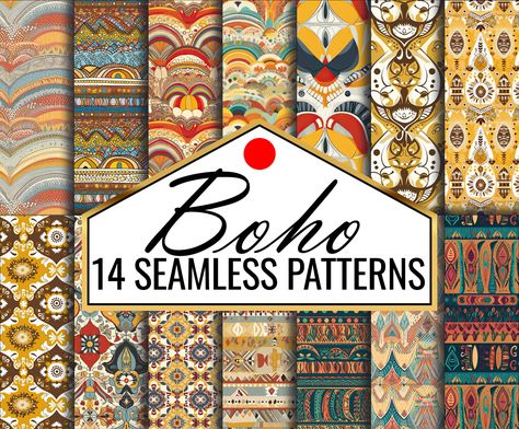 Boho Backgrounds, Boho Scrapbook, Boho Background, Retro Background, Seamless Paper, Wedding Props, Halloween Digital, Boho Patterns, Boho Rainbow