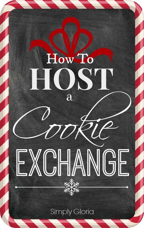 Simplify your holiday baking by hosting a holiday Cookie Exchange!  Invite a group of friends and have each bring one kind of their favorite holiday cookie to share.  At the party, e... How To Have A Cookie Exchange Party, How To Do A Cookie Exchange Party, Hosting A Cookie Exchange Party, Cookie Swap Invitations, Recipe Swap Party Ideas, How To Host A Cookie Exchange Party, Cookie Swap Party Ideas, Cookie Exchange Party Ideas, Cookie Exchange Rules