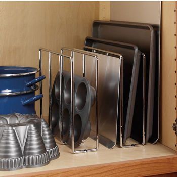 10 Ways to Organize Baking Pans Baking Rack, Cabinet Base, Pan Storage, Kitchen Hacks Organization, Diy Kitchen Storage, Kitchen Cabinets Makeover, Decor Themes, Tray Organization, Cabinet Ideas