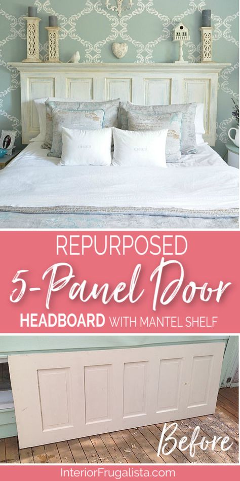 Headboard From Old Door, 5 Panel Doors, Diy Bed Headboard, Diy Wood Headboard, Farmhouse Headboard, Door Headboard, Headboard Diy, Pallet Headboard, Headboard Ideas