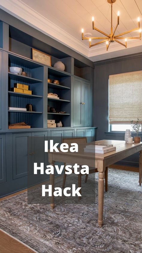 henrocompany on Instagram: The Ikea Havsta Cabinet is the perfect piece to elevate my unfinished wall into a statement piece! Looking for a way to get a custom… Ikea Cabinets Office, Ikea Storage Cabinet Hack, Ikea Wall Cabinets Living Room, Havsta Built In Diy, Havsta Ikea Hacks, Havsta Ikea Ideas, Ikea Havsta Cabinet, Havsta Ikea, Havsta Hack