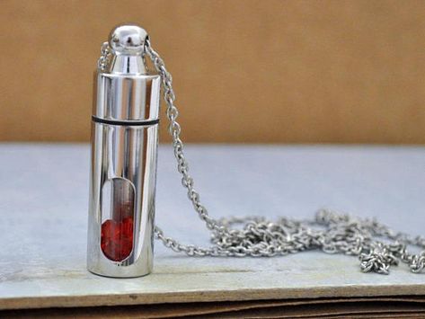 SECRET MESSAGE BOTTLE, tube container necklace, perfume bottle locket, pill box container, by plasticouture Message Bottle, Perfume Necklace, Wearables Design, Aesthetic Grunge Outfit, Branding Mood Board, Bottle Necklace, Message In A Bottle, Secret Messages, Aesthetic Grunge