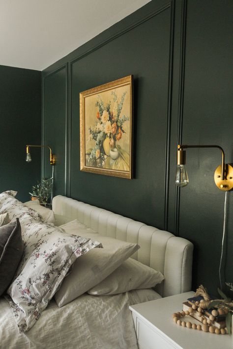 Craftsman on Main — Kindred Homestead Moody Paint Colors, Moody Paint, Piano Room, Bedroom Wall Colors, Green Walls, Primary Bedroom, Green Rooms, Bedroom Green, Master Bedrooms Decor